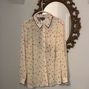 ModCloth 3x blouse. Cream. Sheer. Blue trim.
